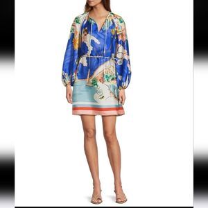 Antonio Melani Raffaella Key Hole Tie Neck Long Sleeve Belted Mini Dress Size XS